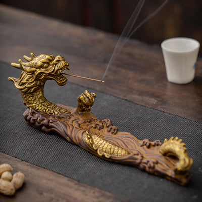 Buddha Stones Dragon Protection Ceramic Stick Incense Burner Decoration