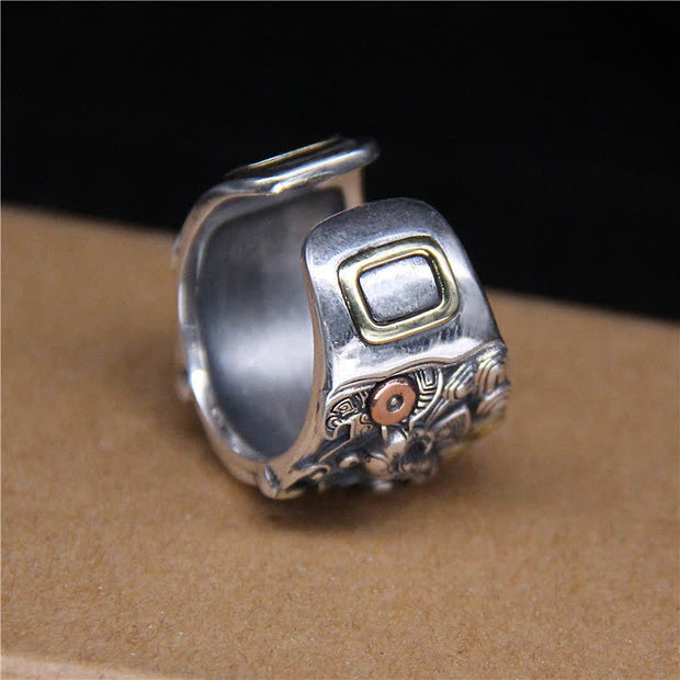 Buddha Stones 925 Sterling Silver Fengshui Kui Cattle Protection Adjustable Ring Ring BS 9