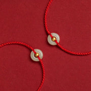Buddha Stones 999 Gold Bead Round Peace Buckle Hetian Jade Luck Abundance Braided Bracelet Anklet Bracelet BS 1