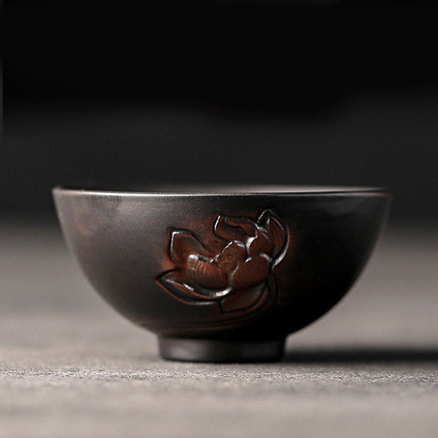 Buddha Stones Lotus Leaf Flower Landscape Dragon Bamboo Ceramic Teacup Kung Fu Tea Cup Bowl Cup BS Lotus 7.5cm*4cm*70ml