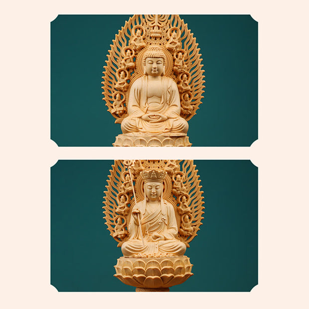 Buddha Stones Handmade Sakyamuni Kwan Yin Avalokitesvara Ksitigarbha Bodhisattva Statue Boxwood Grounding Home Decoration