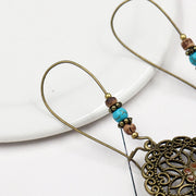 Buddha Stones Round Flower Design Luck Dangle Drop Earrings Earrings BS 5