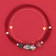 Buddha Stones 999 Sterling Silver PiXiu Strawberry Quartz Bead Wealth Luck Braided Bracelet Bracelet BS 5