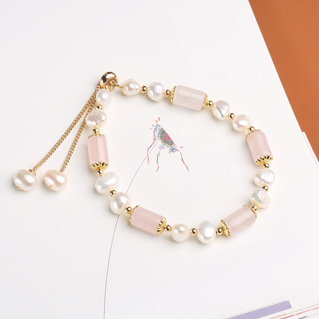 Buddha Stones Green Aventurine Pearl Pink Crystal Bead Luck Bracelet Bracelet BS 10