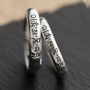 Buddha Stones 990 Sterling Silver Six True Words Om Mani Padme Hum Love Peace Ring Ring BS 15