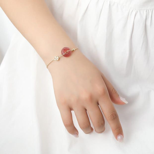 Buddha Stones Strawberry Quartz Peace Buckle Coin Love Bracelet Bracelet BS 2