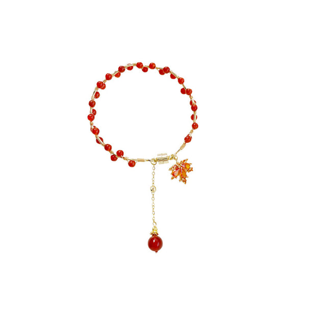 Buddha Stones Red Maple Leaf Luck Charm Bracelet
