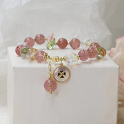 Buddha Stones Strawberry Quartz Lucky Four Leaf Clover Healing Charm Bracelet Bracelet BS 8