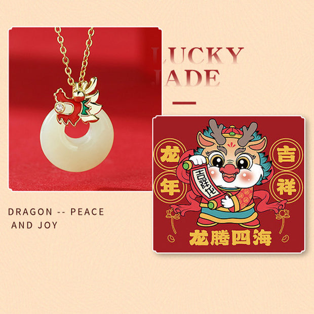 Buddha Stones 14K Gold Plated 925 Sterling Silver Year of the Dragon Hetian Jade Fu Character Luck Necklace Pendant Bracelet Bracelet Necklaces & Pendants BS 8