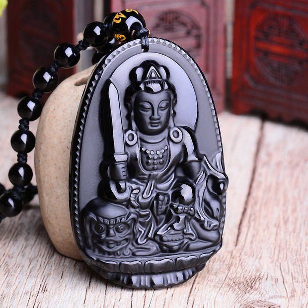 Buddha Stones Chinese Zodiac Obsidian Buddha Amulet Protection Pendant Necklace Necklaces & Pendants BS Rabbit