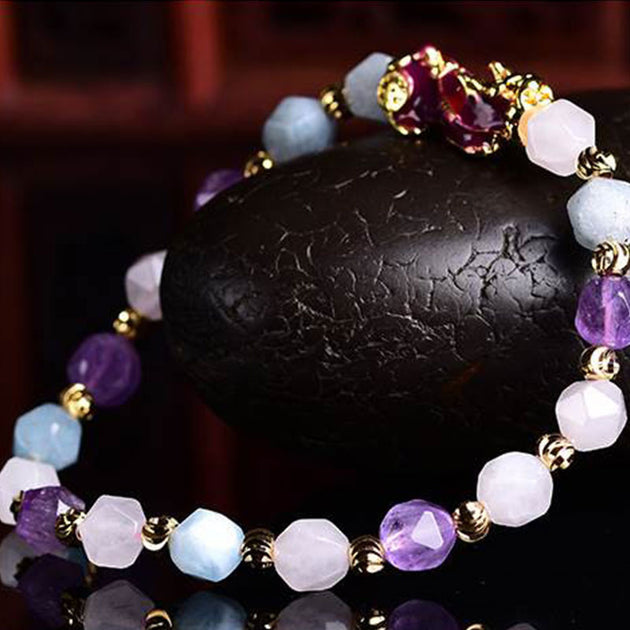 Buddha Stones Natural Amethyst Fortune Pixiu Charm Bracelet ...