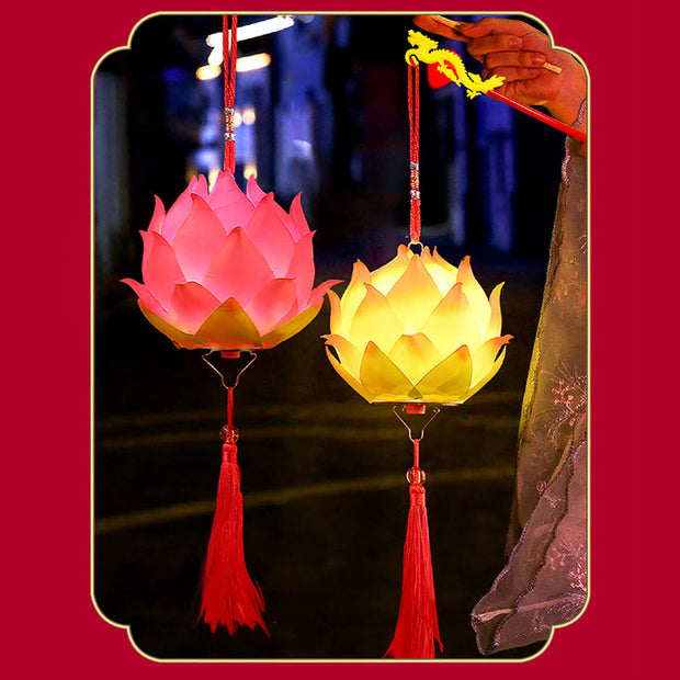 Buddha Stones DIY Lotus Flower Dragon Lantern Tassel Lamp Decoration Decorations BS 11