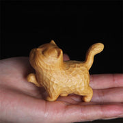 Buddha Stones Mini Thuja Sutchuenensis Boxwood Cute Cat Kitten Carved Prosperity Decoration Decorations BS 4