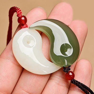 Buddha Stones Yin Yang White Jade Cyan Jade Protection Blessing Necklace String Pendant Necklaces & Pendants BS main