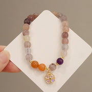 Buddha Stones Natural Purple Golden Silk Jade Violet Flower Bead Charm Wealth Bracelet Bracelet BS 4