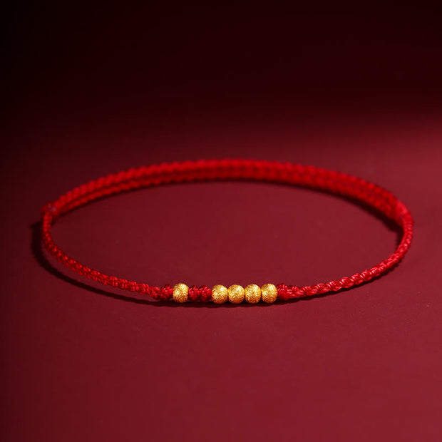 Buddha Stones 999 Gold Beads Luck Braided Protection Couple Bracelet Bracelet BS Red Rope(One&Four Gold Beads) 24cm