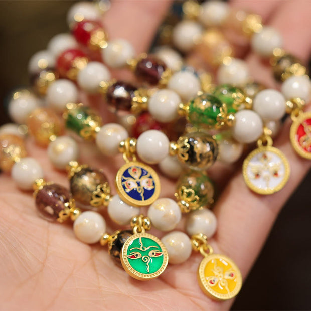 Buddha Stones Tibetan Five God Of Wealth Fortune Liuli Glass Bead Incense Ash Porcelain Bead Charm Bracelet