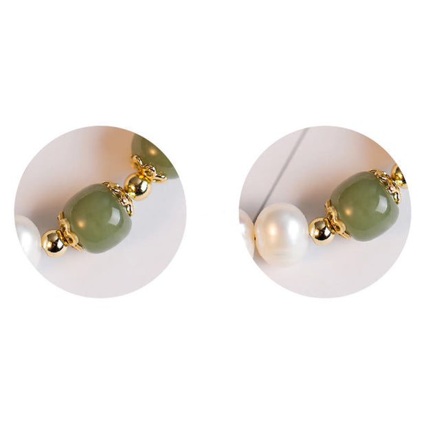Buddha Stones 14K Gold Plated Natural Pearl Hetian Cyan Jade White Jade Sincerity Bead Chain Bracelet Bracelet BS 6