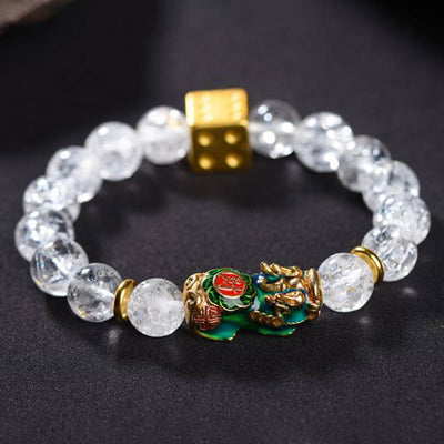 Buddha Stones Color-Changing Pixiu White Crystal Dice Wealth Bracelet Bracelet BS 0.47 in (12 mm)
