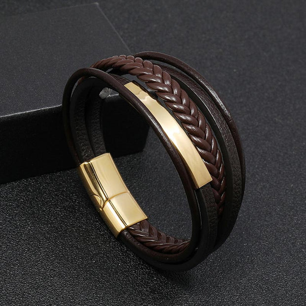 Buddha Stones Simple Design Titanium Steel Leather Luck Bracelet Bracelet BS 7