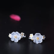 Buddha Stones 925 Sterling Silver Plum Blossom Floral Blessing Earrings Earrings BS 12