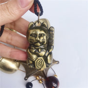 Buddha Stones Auspicious Wealth Cat Wall Hanging Chime Bell Copper Luck Handmade Home Decoration Decorations BS 3