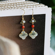 Buddha Stones Lucky Four Leaf Clover Jade Abundance Copper Earrings Earrings BS 6