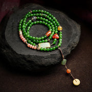 Buddha Stones 108 Mala Beads Cyan Jade Red Agate Laughing Buddha Luck Bracelet Mala Bracelet BS 10