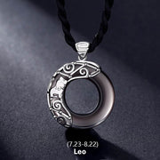 Buddhastoneshop 12 Constellations of the Zodiac Black Obsidian Blessing Round Pendant Necklace