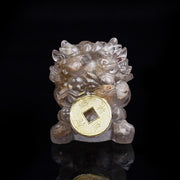 Buddha Stones Handmade Cute PiXiu Gold Coin Crystal Fengshui Energy Wealth Fortune Home Decoration Decorations BS White Phantom