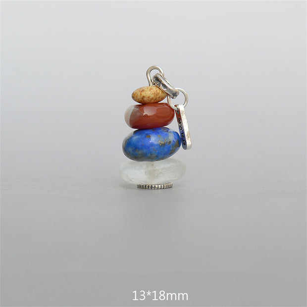 Buddha Stones Zen Cairn Labradorite Various Crystals Calm Pendant Necklace Necklaces & Pendants BS Landscape Stone&Red Agate&Lazurite&Aqua Glass Bead Pendant 13*18mm