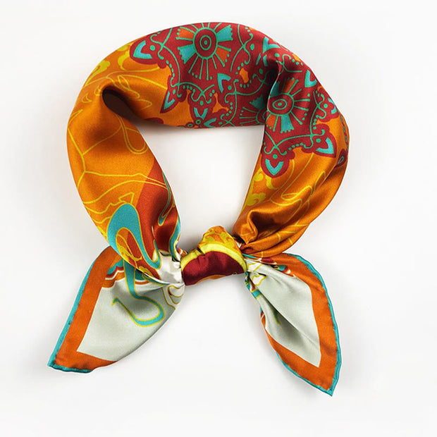 Buddha Stones Dunhuang Nine-Colored Deer 100% Mulberry Silk Scarf Premium Grade 6A Silk Small Square Scarf