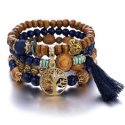 Buddha Stones Wenge Wood Layered Tree Tassel Healing Bracelet Bracelet BS Dark Blue