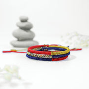 Buddha Stones Tibet Handmade Multicolor King Kong Knot Faith Protection Braided Two-Color String Bracelet