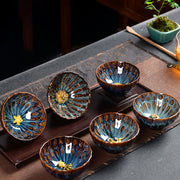 Buddha Stones Lotus Peacock Dragon Phoenix Koi Fish Ceramic Teacup Gold Silver Inlaid Tea Cups 120ml Cup BS 2
