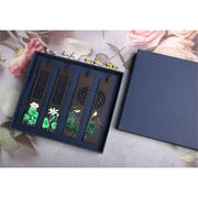 Buddha Stones Green Lotus Bamboo Oriole Ebony Wood Bookmarks With Gift Box Bookmarks BS 10