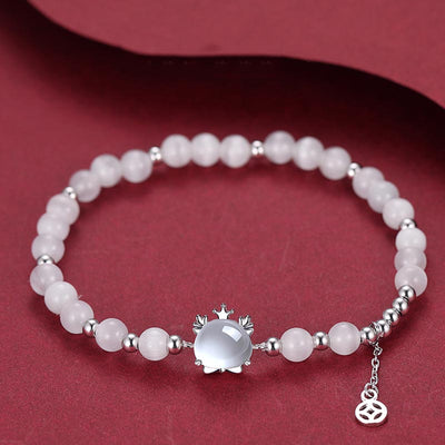 Buddha Stones 925 Sterling Silver Year of the Dragon Chinese Zodiac Natural Cat's Eye Chalcedony Copper Coin Success Bracelet