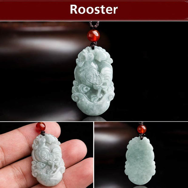 Buddha Stones Natural Jade 12 Chinese Zodiac Sucess Pendant Necklace Necklaces & Pendants BS Rooster