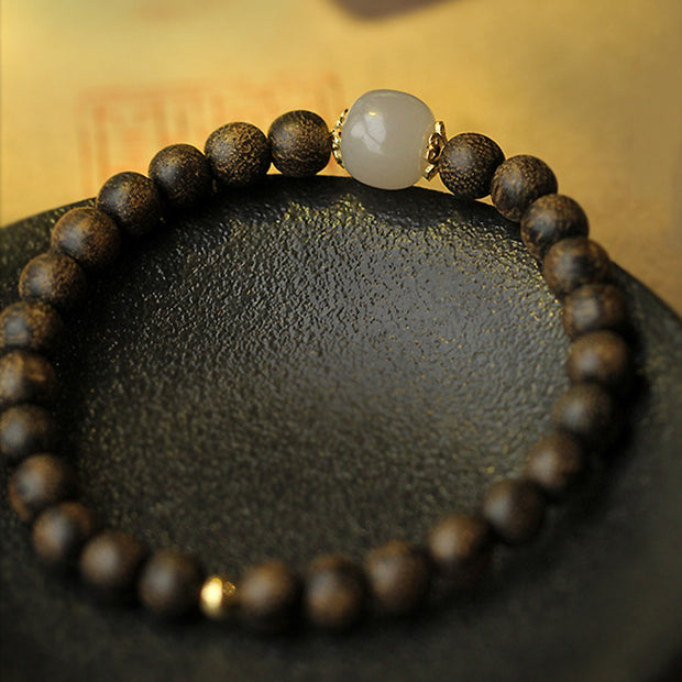 Buddha Stones Agarwood Jade Strength Calm Bracelet Bracelet BS 7