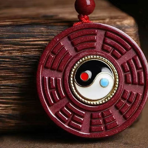 Buddha Stones Natural Cinnabar Bagua Rotatable Yin Yang Keep Away Evil Spirits Necklace Pendant Necklaces & Pendants BS 1