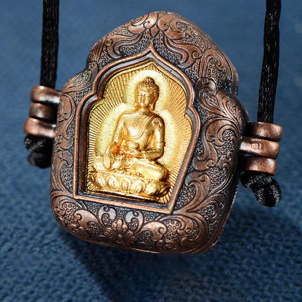 Buddha Stones Tibetan Gold Buddha Double Dorje Copper Serenity Ghau Prayer Box Necklace Pendant Necklaces & Pendants BS 5