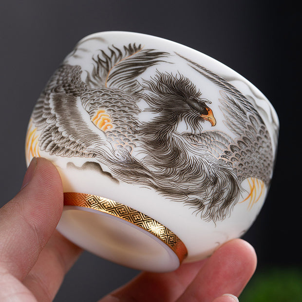 Buddha Stones Phoenix White Porcelain Ceramic Teacup Kung Fu Tea Cup 185ml With Gift Box