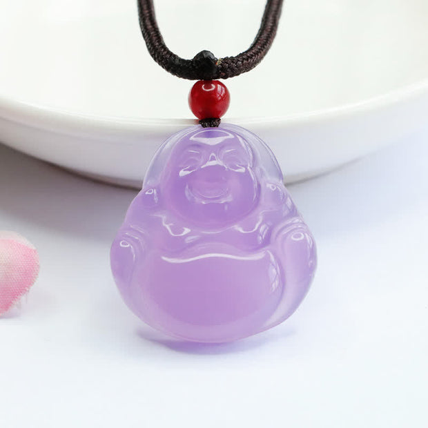 Buddha Stones Laughing Buddha Purple Jade Happiness Necklace Pendant Necklaces & Pendants BS Purple Jade&String
