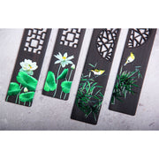 Buddha Stones Green Lotus Bamboo Oriole Ebony Wood Bookmarks With Gift Box Bookmarks BS 12