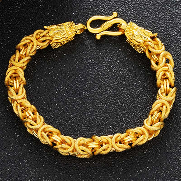 Buddha Stones 24k Gold Plated Double Headed Dragon Protection Bracelet