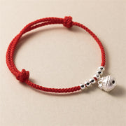 Buddha Stones Year of the Dragon 925 Sterling Silver Handmade Dragon Carved Success Braided Red Bracelet