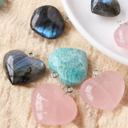 Buddha Stones Labradorite Amazonite Pink Crystal Love Heart Support Necklace Pendant Necklaces & Pendants BS 4