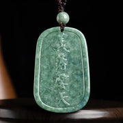 Buddha Stones Natural Jade Guan Gong Amulet Wealth Necklace Pendant Necklaces & Pendants BS 7