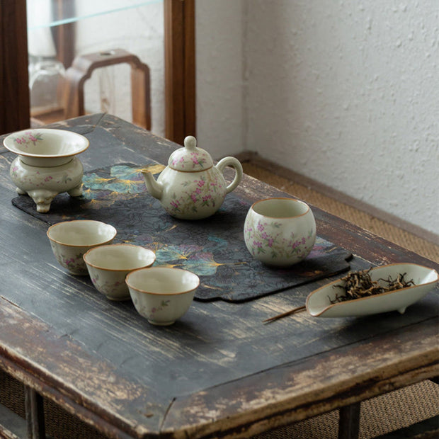 Buddha Stones Peach Blossom Daisy Flower Ceramic Teacup Kung Fu Tea Cups