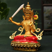 Buddha Stones Manjusri Bodhisattva Figurine Serenity Copper Statue Offering Decoration